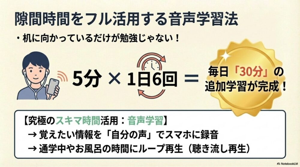 ボイスメモ等を利用したスキマ時間の音声学習を図解