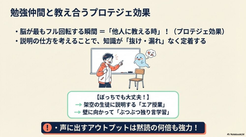 プロテジェ効果（人に教えることで理解が深まる）を図解