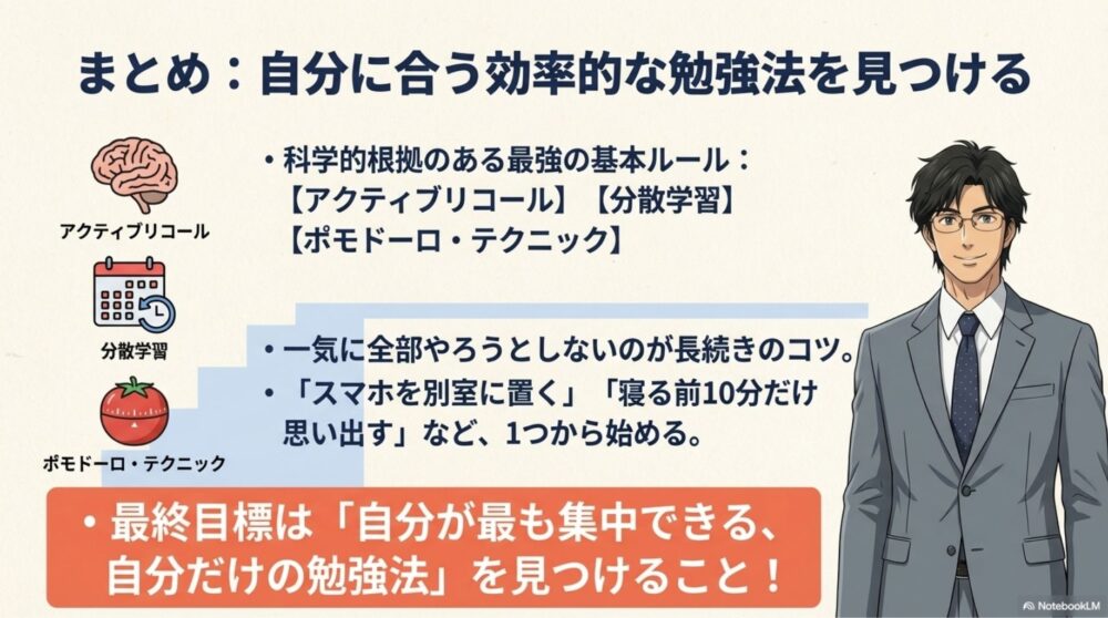 科学的勉強法を少しずつ習慣化することの重要性を図解