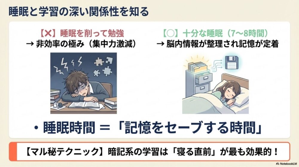 睡眠時間と記憶の定着の関連性を図解