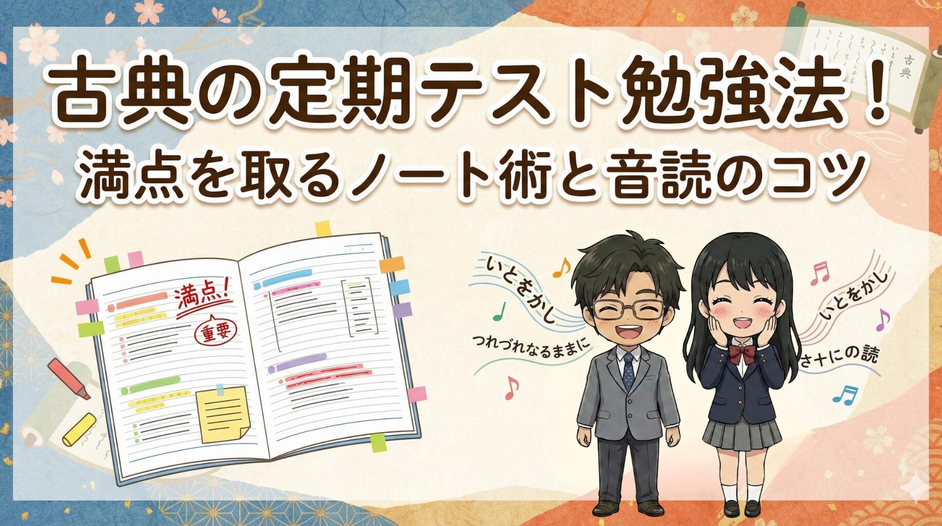 古典の定期テストの勉強法を楽しく実行している様子