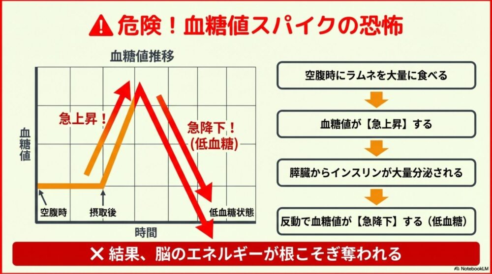 血糖値スパイクのジェットコースターグラフ