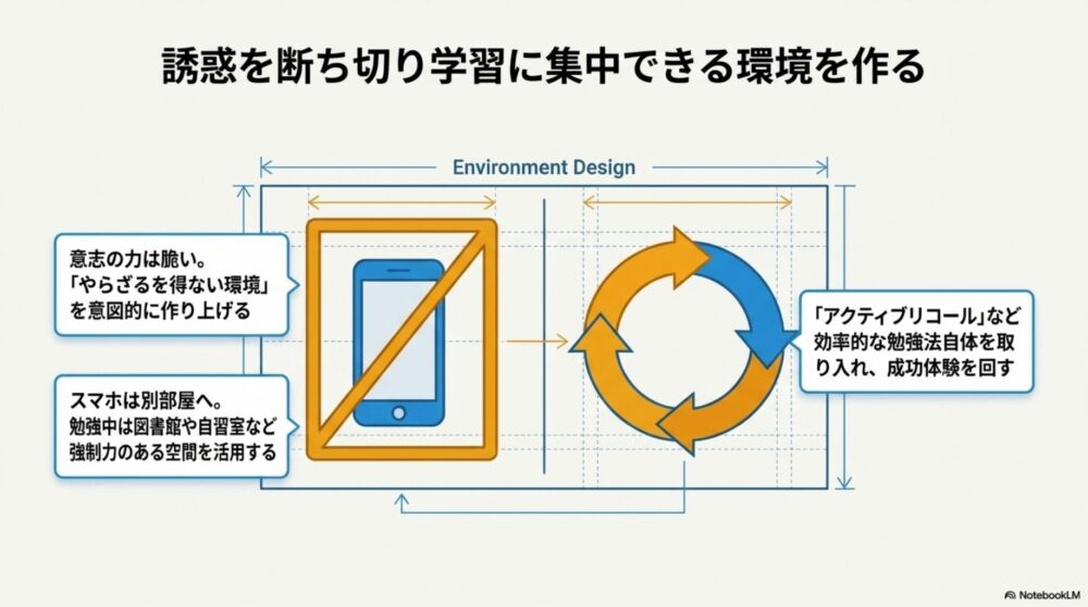 意志の弱さをカバーするための物理的・心理的な学習環境の構築