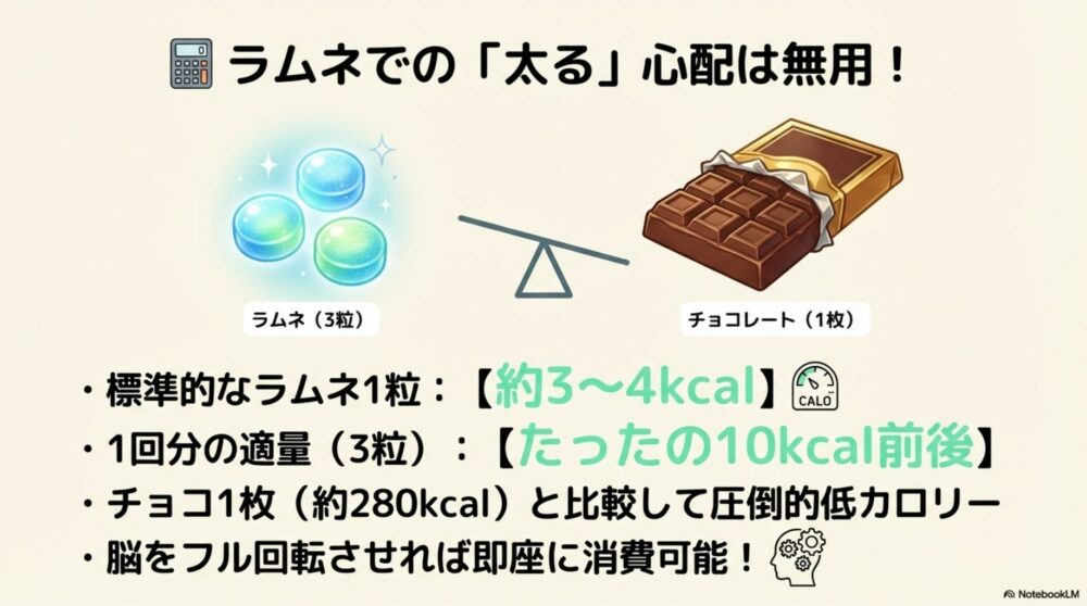 ラムネ1粒と他のお菓子のカロリー比較