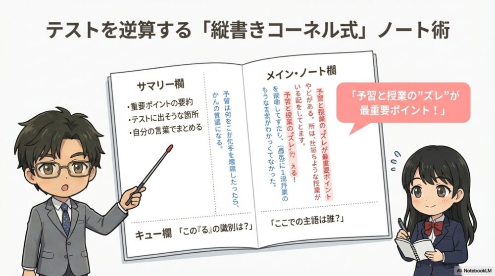 古典学習に特化した縦書きコーネル式ノートのレイアウトと使い方の図解
