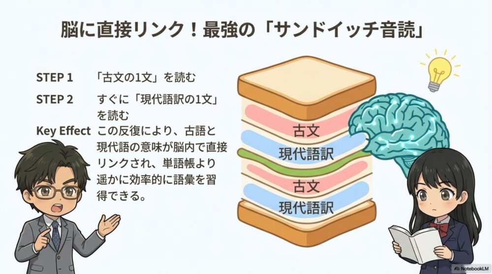 古文と現代語訳を交互に読むサンドイッチ音読の方法と効果
