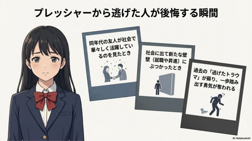 受験から逃げた人が日常生活で激しい後悔に襲われる瞬間の例
