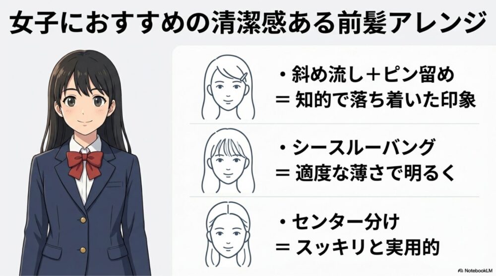 女子向けの清潔感ある前髪アレンジの紹介