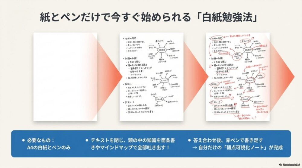 ゼロから書き出す白紙勉強法の手順
