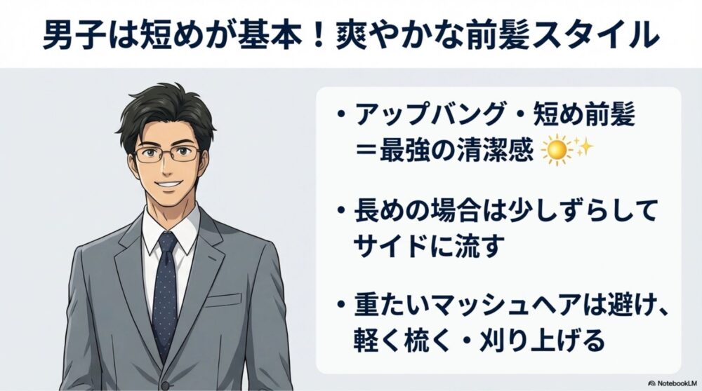 男子向けの爽やかな前髪スタイルの紹介
