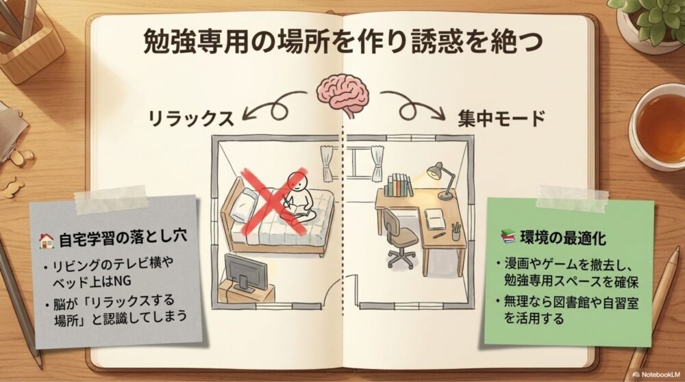 リラックス空間と勉強空間の切り分け
