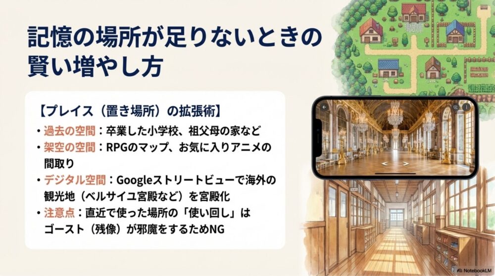 過去の記憶、架空の世界、Googleストリートビューを活用した記憶の宮殿の増やし方
