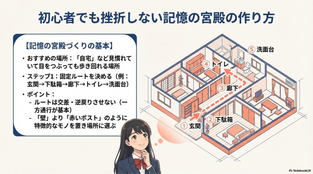 初心者向け、自宅を使った記憶の宮殿の作り方とルート設定
