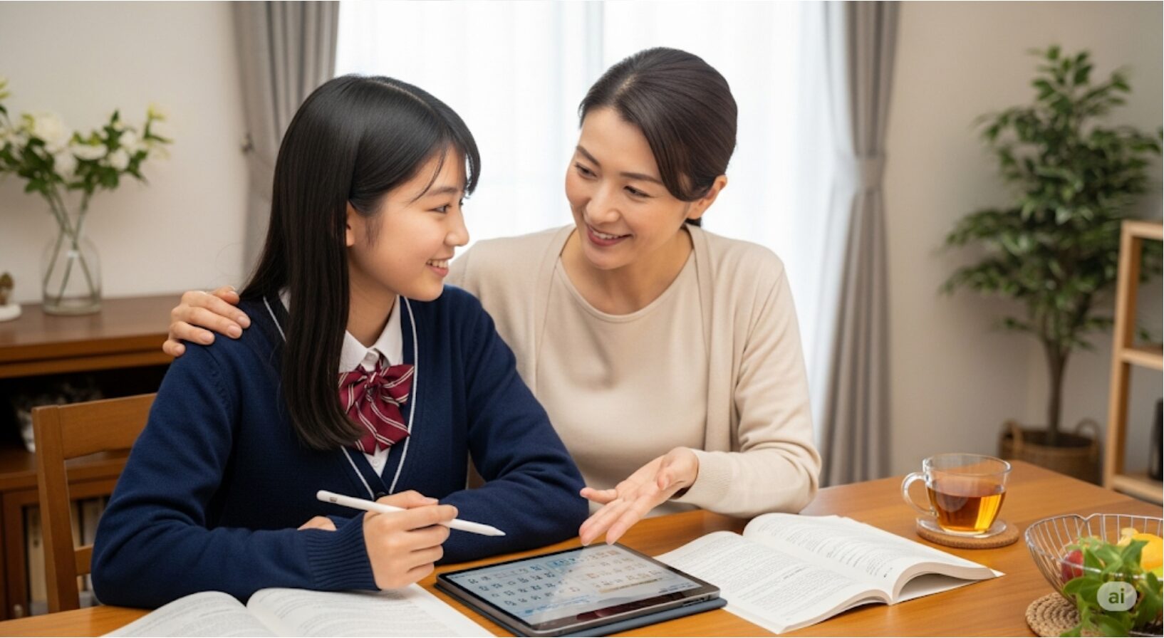 Z会の通信教育を親子で一緒に取り組む様子