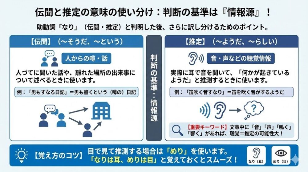伝聞と推定の意味の使い分け