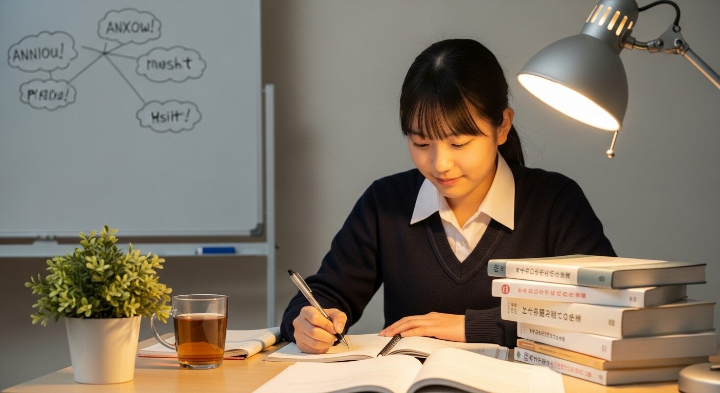 テストの緊張を乗り越えて前向きにがんばる女子高生