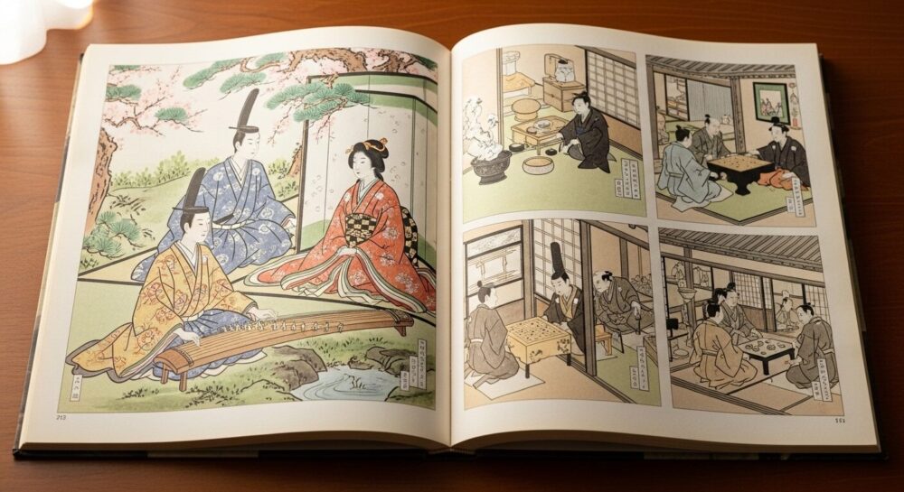 平安貴族の恋愛や生活様式がイラストで解説されている古典常識の参考書