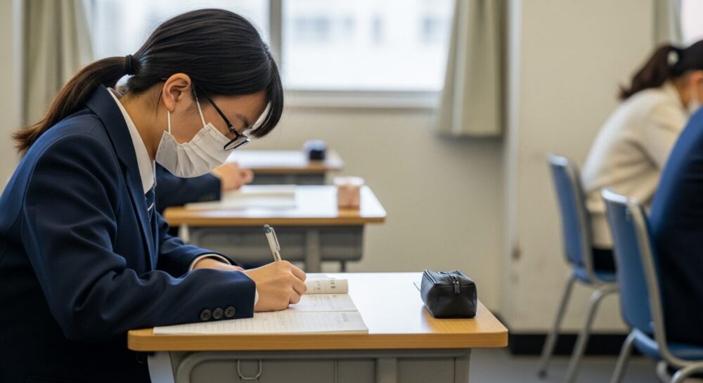 国公立大学2次試験の漢文で記述問題に取り組む受験生