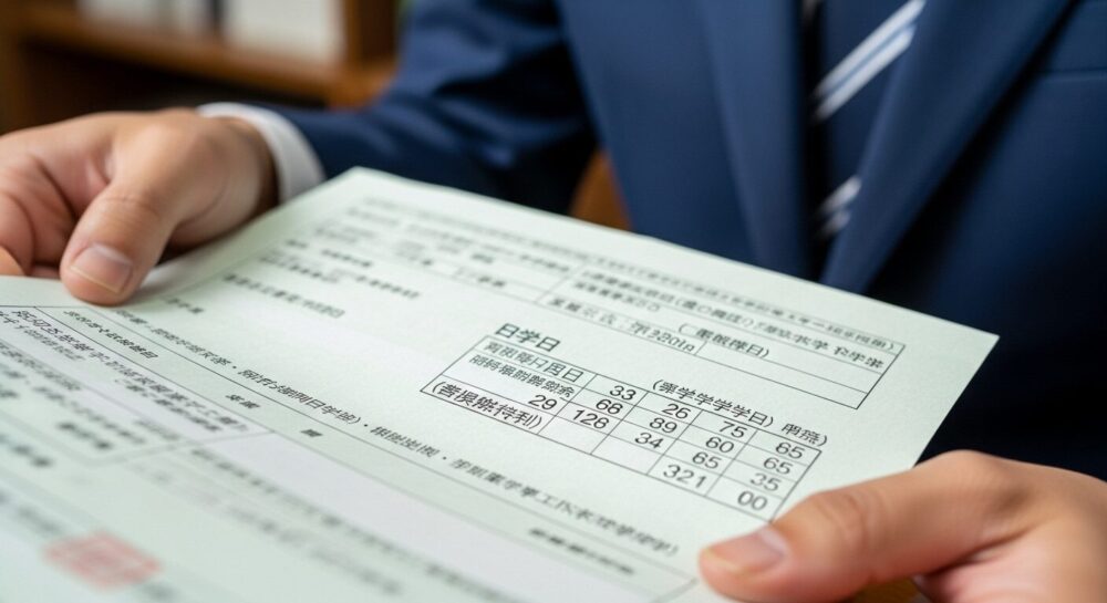 - 大学受験で提出する調査書に記載された欠席日数のサンプル画像