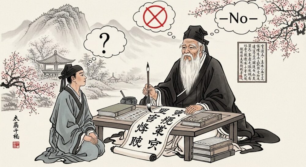 漢文の反語が疑問の形を借りて強い否定を表現する仕組みを示したイラスト