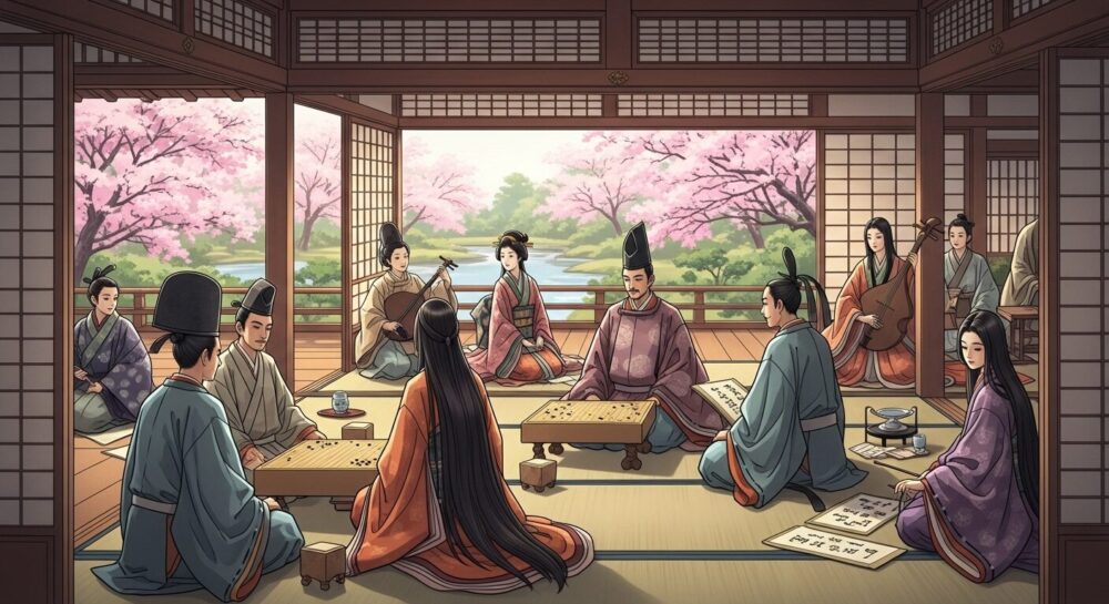 平安時代の貴族の生活様式を表すイラスト