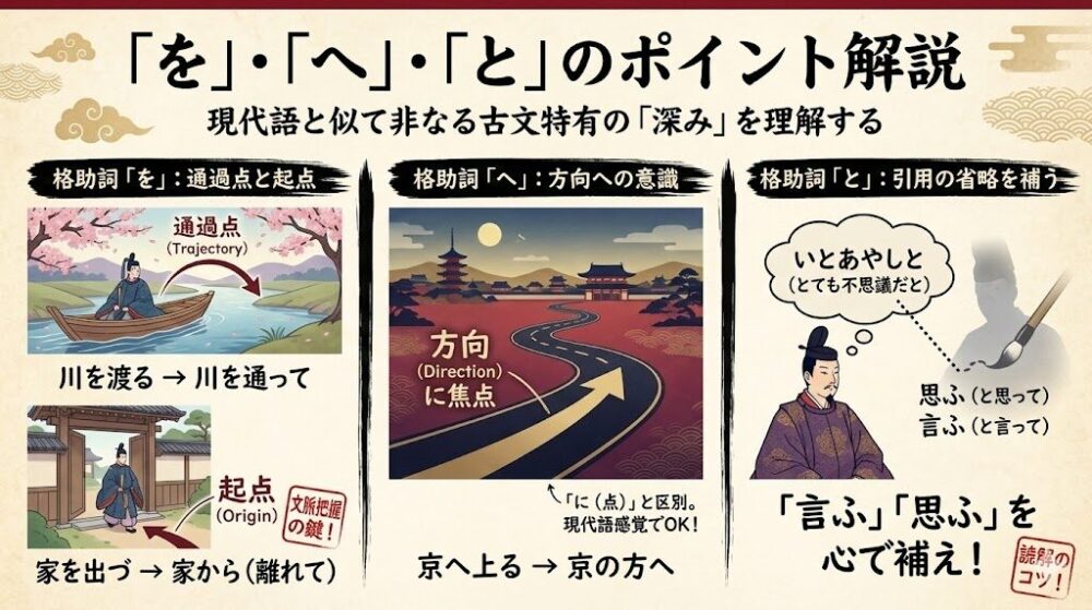 「を」・「へ」・「と」のポイント解説