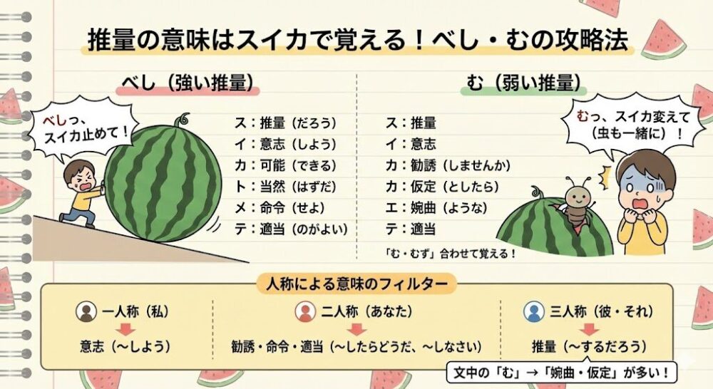 推量の意味はスイカで覚える