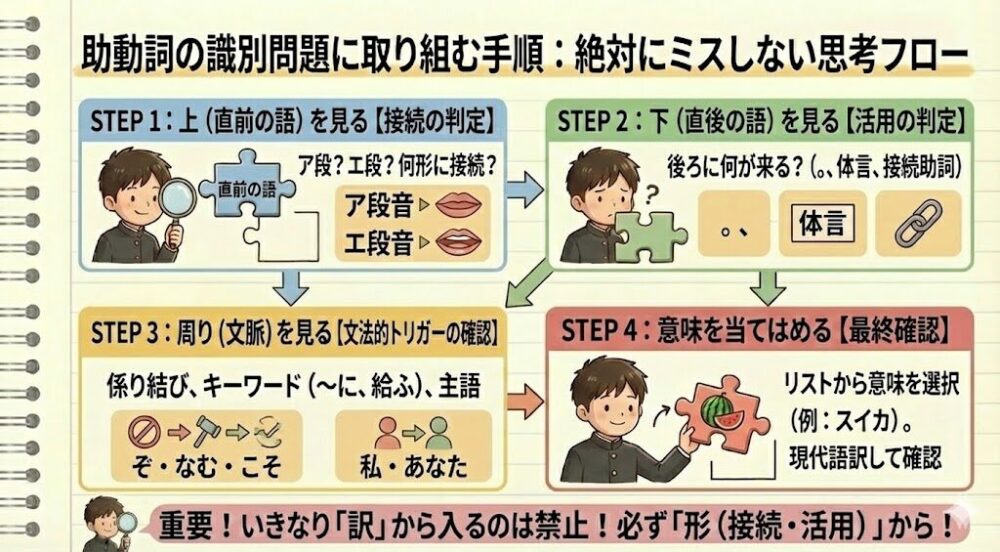 助動詞の識別問題に取り組む手順