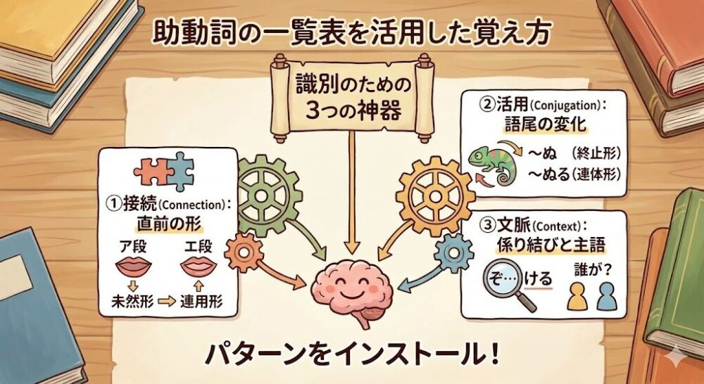 助動詞の一覧表を活用した覚え方