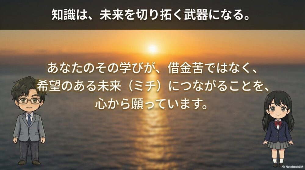 知識は未来を切り拓く武器になるというメッセージ