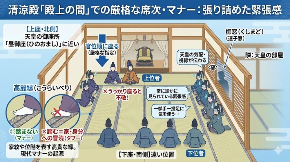 清涼殿の殿上の間での席次マナー