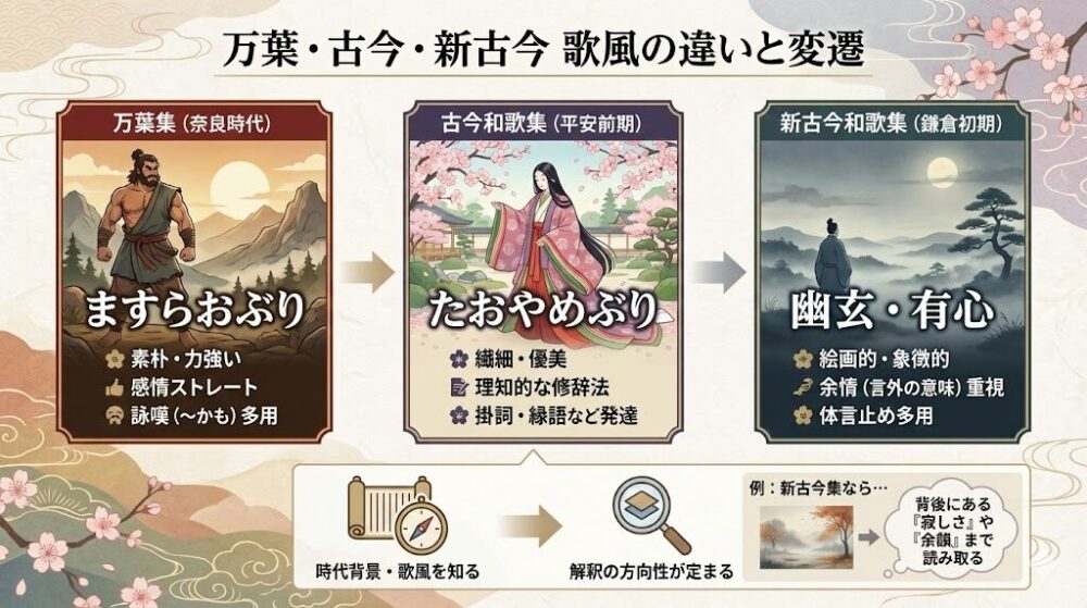 万葉・古今・新古今の歌風の違い