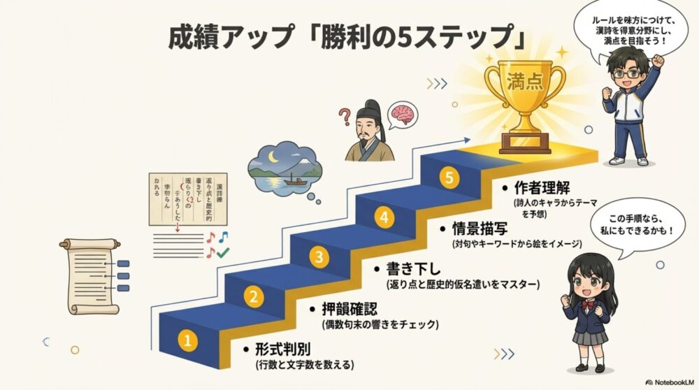 漢詩の成績アップ勝利の5ステップ。形式判別から作者理解までの満点攻略手順まとめ