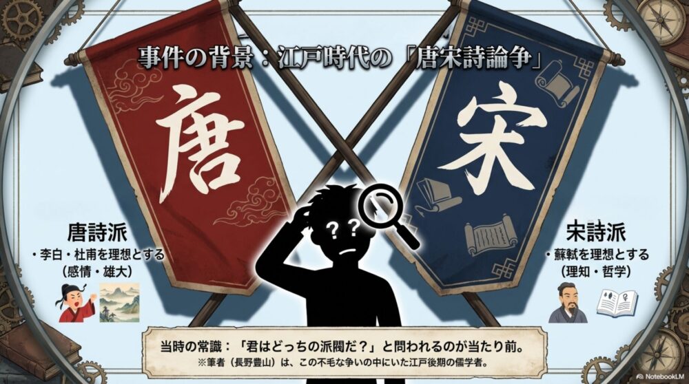 江戸時代における唐詩派（李白・杜甫）と宋詩派（蘇軾）の派閥争いの図解