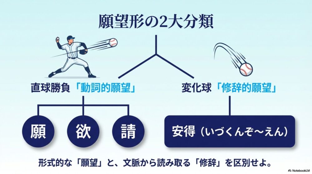 漢文の願望形を表す3つの主要な漢字「願」「欲」「請」の分類図