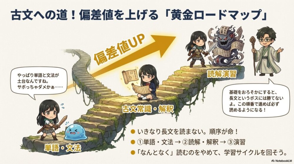 古文への道！偏差値を上げる黄金ロードマップ｜単語・文法から読解演習へ