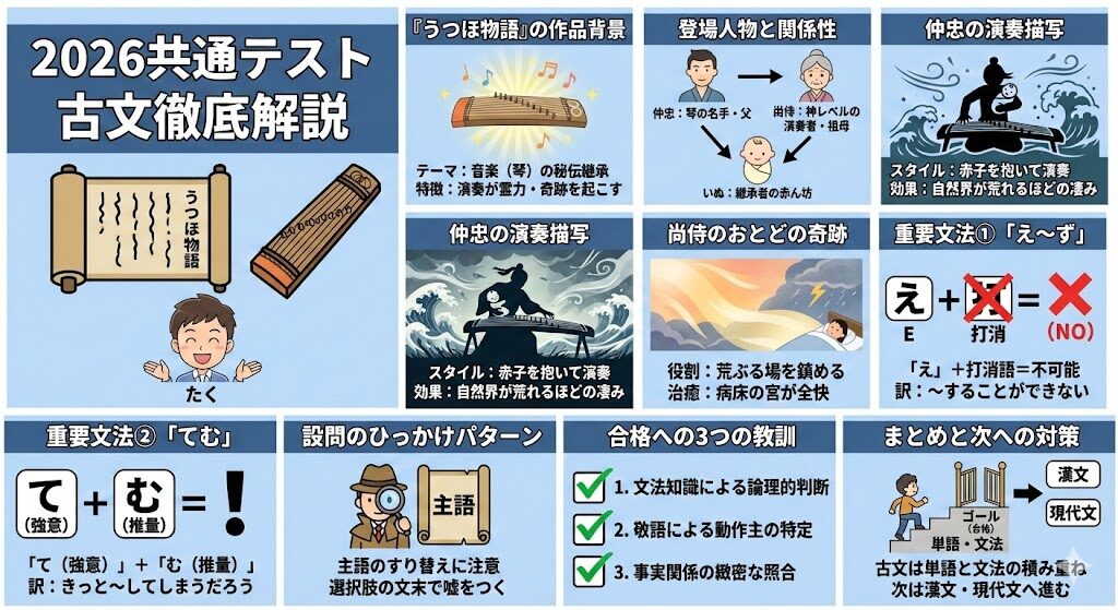 2026共通テスト古文のさまざまな内容を象徴したアイキャッチ画像