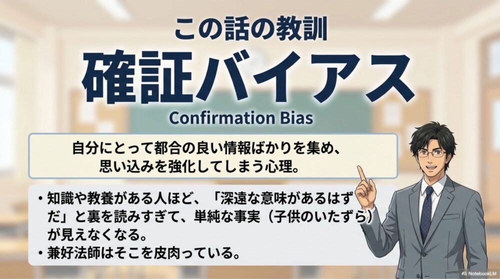 確証バイアスの解説図：自分に都合の良い情報ばかり集めて思い込みを強化してしまう心理