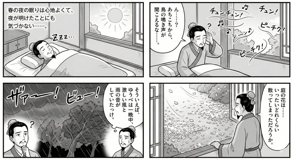 春暁を四コマ漫画にしたもの