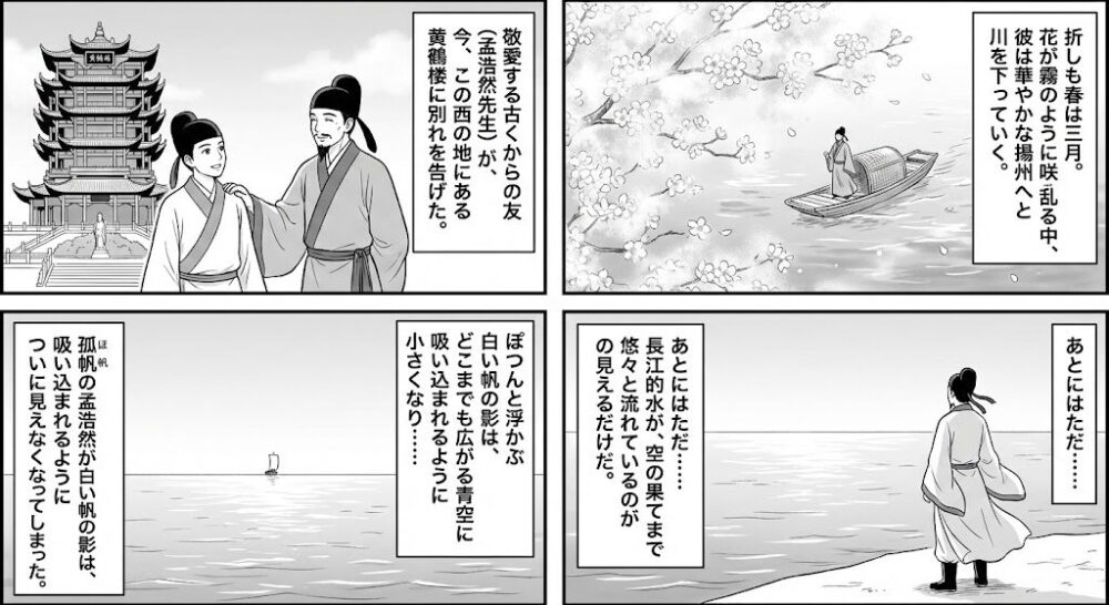 黄鶴楼を四コマ漫画にしたもの
