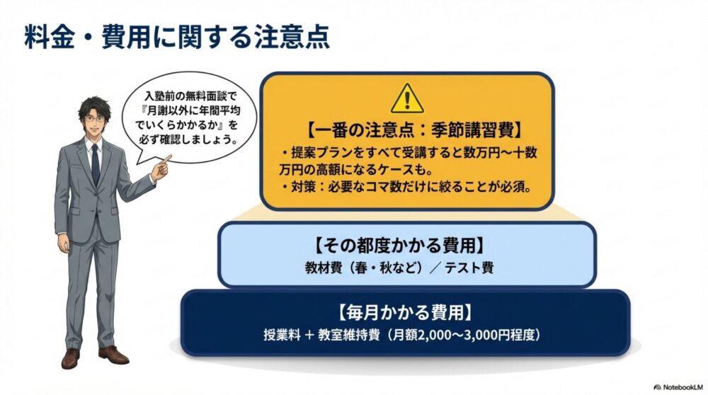 明光義塾の料金・費用に関する注意点(図解)