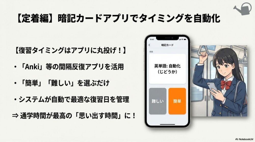 AnkiやRepeatBoxなどの暗記カードアプリを使ってスキマ時間に学習するスマートフォンの画面