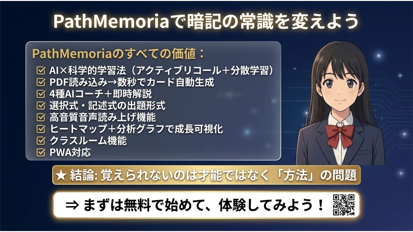 PathMemoriaを使うことで「覚えられない」から「覚えられる」に変化する学習者の姿を示した図解