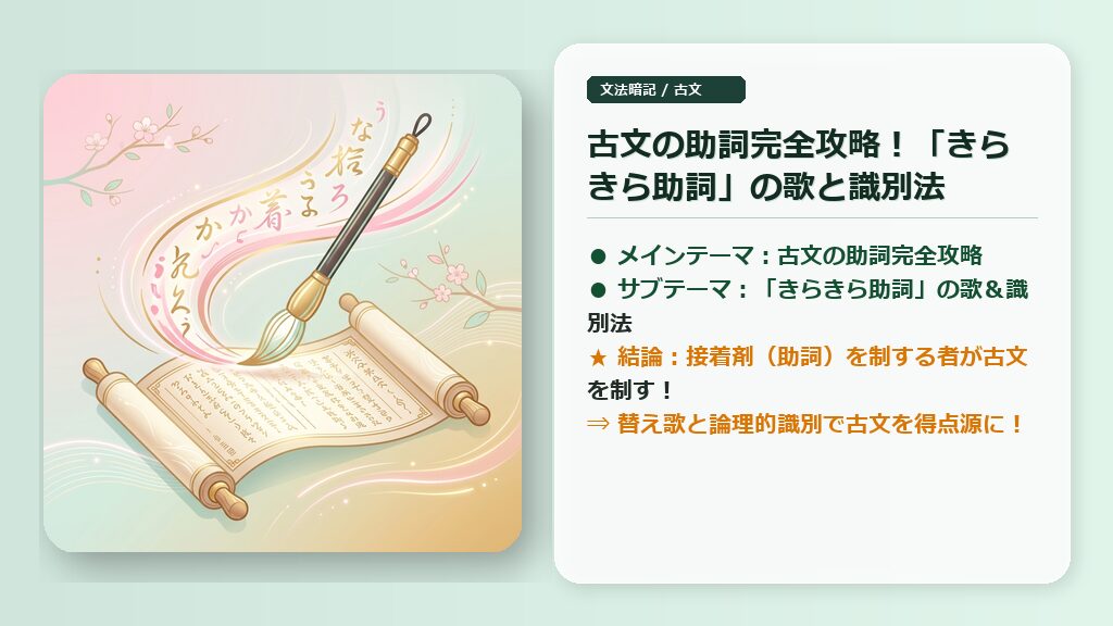 古文の助詞完全攻略！たく先生考案のきらきら助詞の歌と識別法を解説する記事のアイキャッチ画像