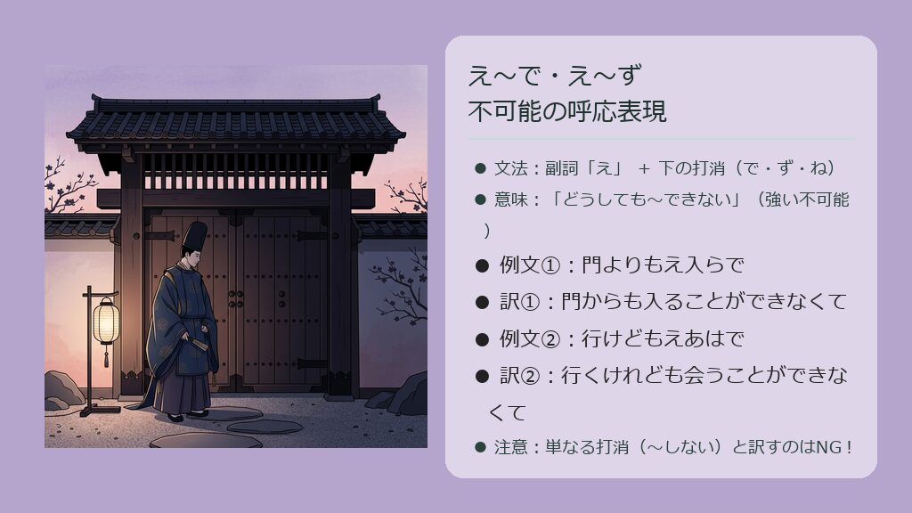 月明かりの下、崩れた土塀の隙間から大きな寝殿造の敷地内へ入ろうとしている狩衣姿の平安貴族の男の後ろ姿