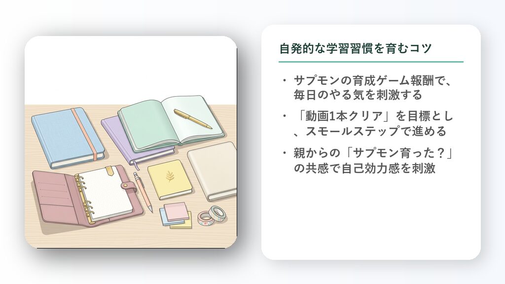 進捗ゲージが伸びていき、目標達成のご褒美（育成ゲーム）に到達することを表したゲーム要素ライクな進行バーのイラスト。