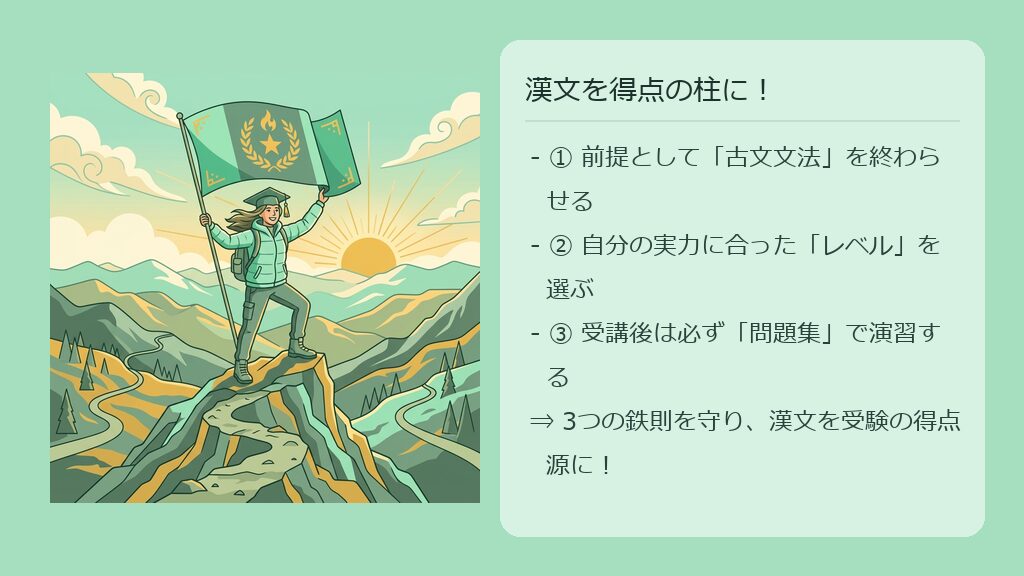 スタディサプリ漢文を用いた学習ルートの鉄則をまとめた総括スライド