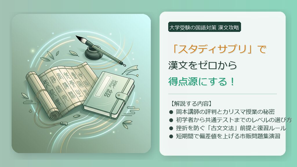 スタディサプリ漢文の評判や岡本講師の講座レベルの選び方を徹底解説した記事のアイキャッチ画像