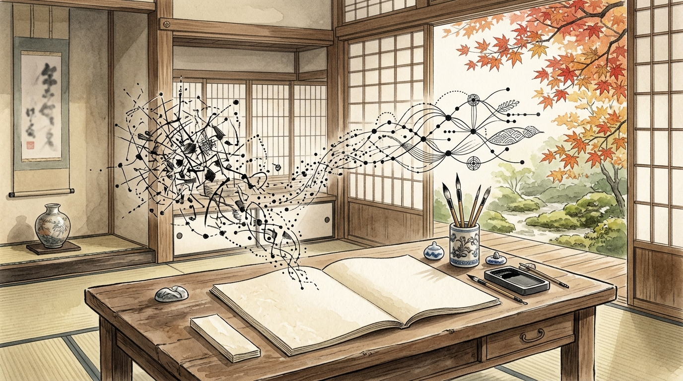 わろかりなむや寝ざらむの品詞分解を表す書斎机のイラスト