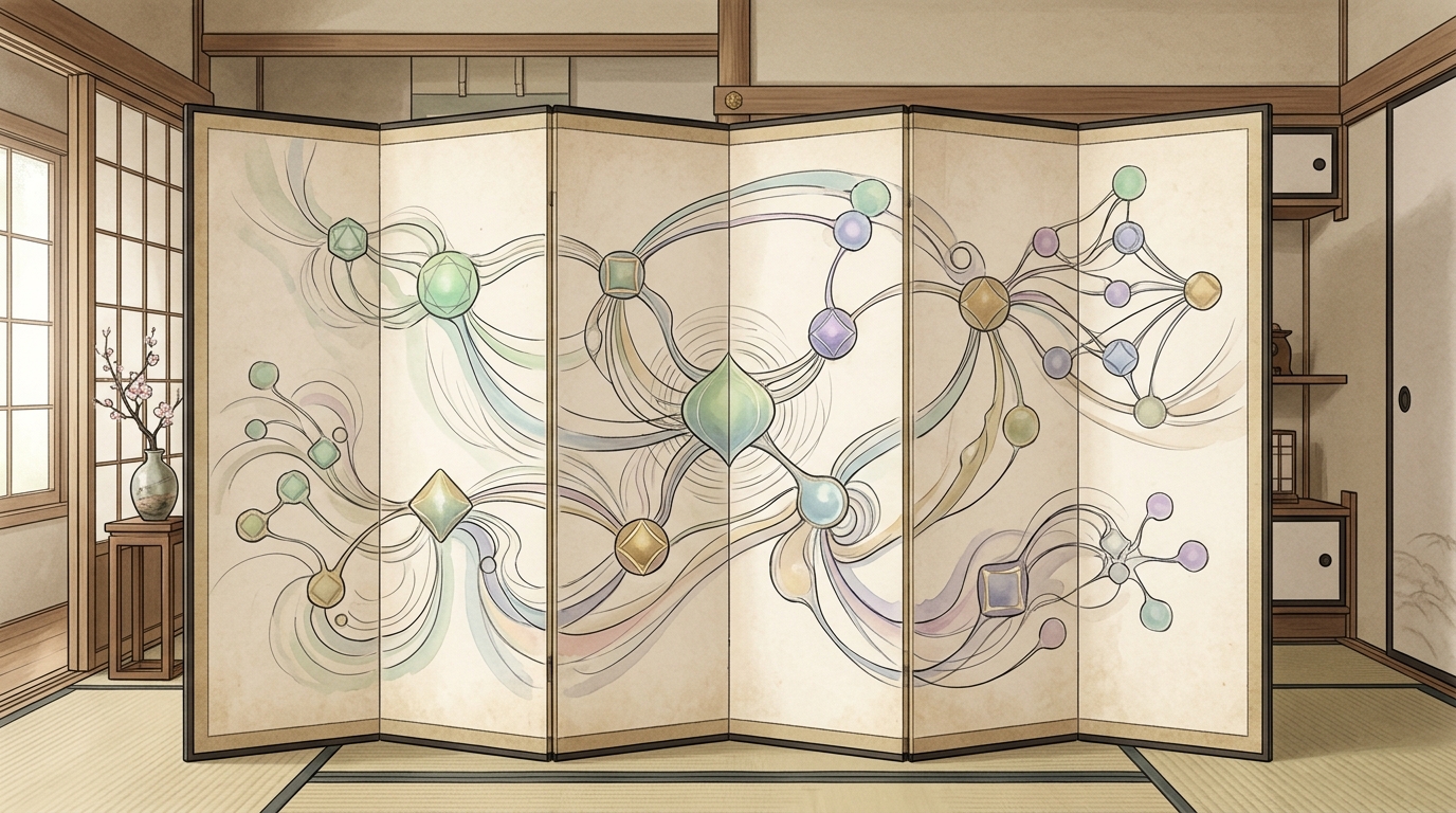 助動詞や二重尊敬の文法構造を表す屏風図解イラスト